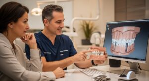 Dr. Cesar Chilmaza consulting with a patient about dental implants at Westchase Smiles Institute